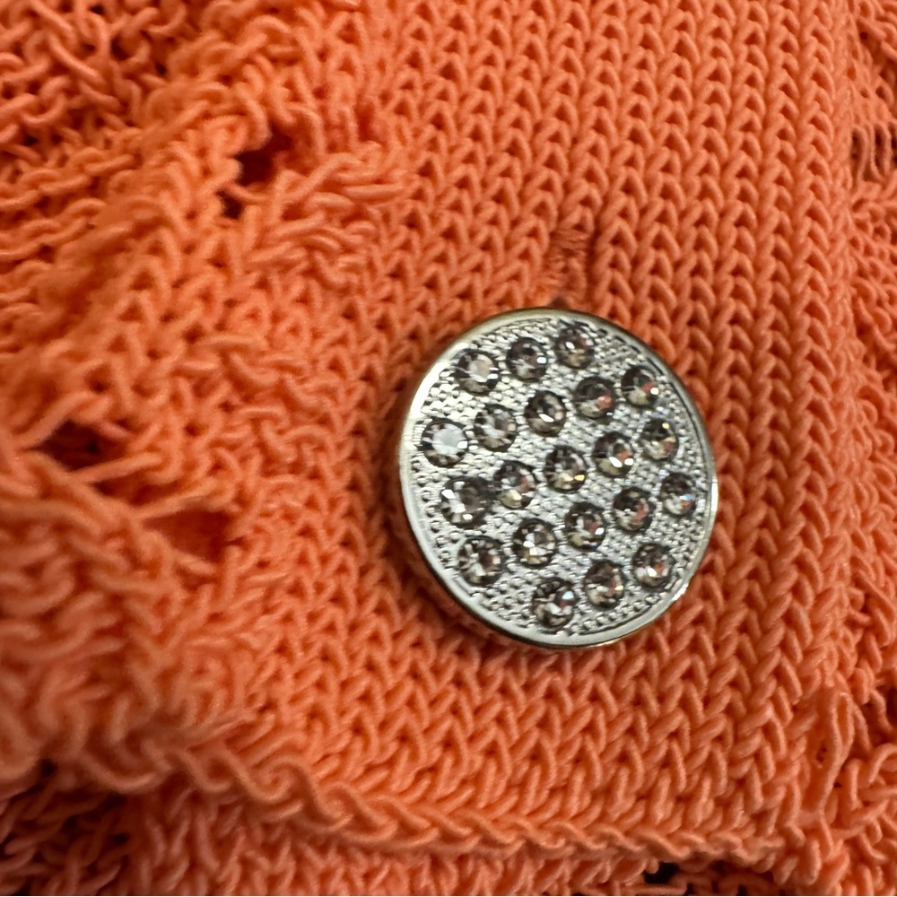 NWT Women KARL LAGERFELD Coastal Spring Crochet style Cardigan Coral Grandmacore - Picture 4 of 9